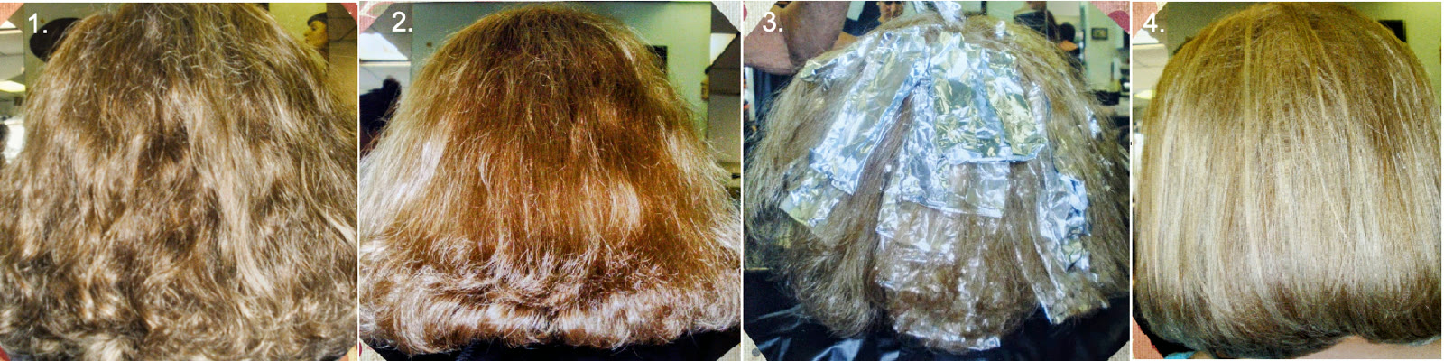 Foil highlighting technique in progress, with foils sectioned through the hair